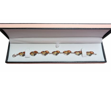 Silver tri-colour Baltic amber bracelet, stamped 925, boxedCondition Report:L18.5cm