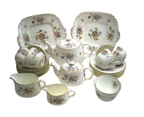 Minton Marlow pattern part tea set, to include teapots, cream jug, open sucrier, teacups and saucers, cake plates, etc., in o