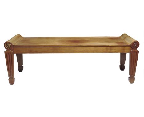 A Regency mahogany hall bench in the manner of Charles Heathcote Tatham, the rectangular seat with an inner moulding with sc