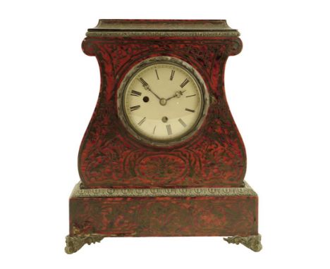 λ A late 19th century French boulle mantel clock, the movement stamped 'D. POTONI & CIE 6021 PARIS', striking on a gong, the 