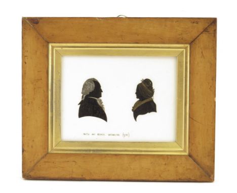 A Victorian double portrait silhouette of George and Martha Washington, with gilt highlights, titled and dated '1791',26 x 3