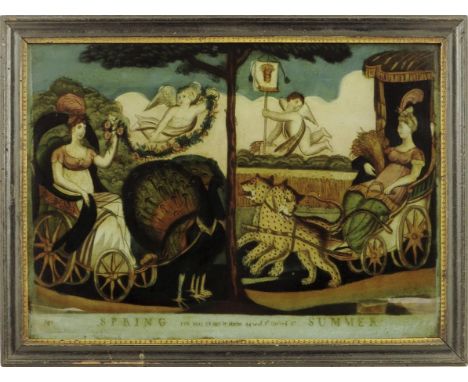  A late George III reverse glass print of Spring / Summer, published 'May 28th 1807 by Hinton 44 Well St. Oxford St.', in an 