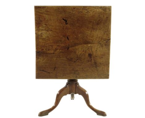  A George II walnut tripod table, the rectangular tilt-top on a turned baluster stem, 69.4cm high, 73.3 x 74.3cm. Provenance: