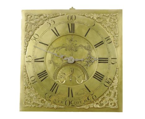  A thirty hour longcase clock movement, the eleven inch brass dial signed on the chapter ring 'John Wood, Stroud', large cale