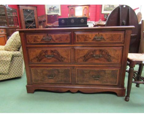 A Circa 1900 burr walnut chest of two short over two long drawers with crossbanding decoration over bracket feet. 78cm x 120c