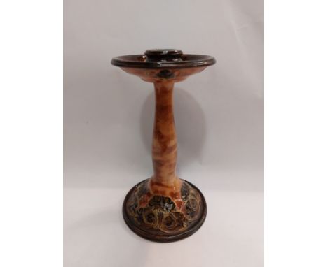 A Royal Doulton candlestick, model no. 2379, scrolled foliate relief, circa 1901, 24cm tall 