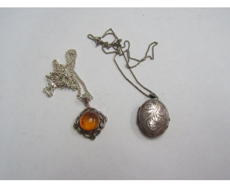 A Celtic style pendant marked 925 with chain and silver oval locket and chain (2) 