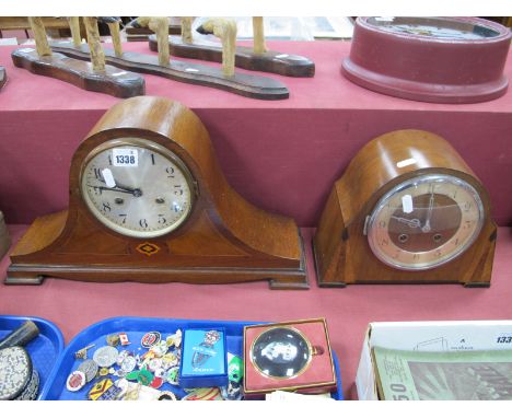 Inlaid Mahogany Dome Cased Eight Day Mantle Clock, another in walnut. (2)