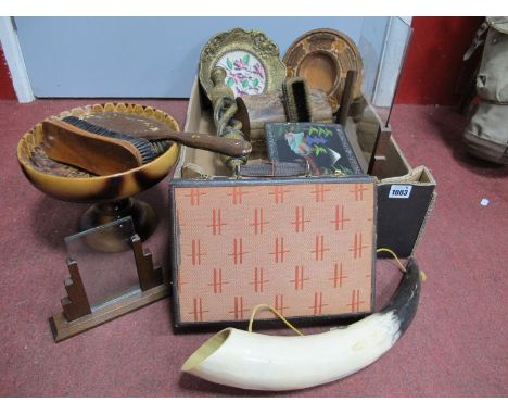 Backgammon Set, wooden fruit bowl, 1930's photo frames, jewel caskets, etc:- One Box