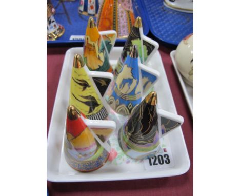 Royal Worcester Commemorative Collection 2001 Candle Snuffers in The Art Deco manner 'Sails at Sunset', 'Homeward Bound', 'Ca