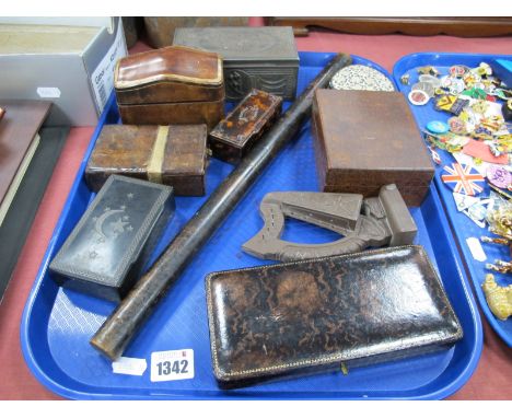 Leather Playing Card Cases, snuff boxes, jewellery case, cylindrical rule, etc:- One Tray