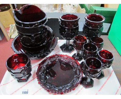 Avon Ruby Glassware, of twelve pieces:- One Tray