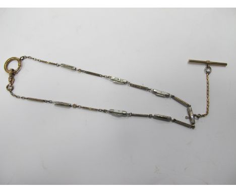 Waistcoat Chain circa 1900, incorporating six miniature pen knives having mother of pearl scales (one with 2mm absent), 25mm 