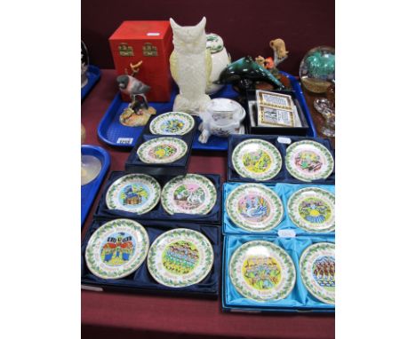 Coalport Twelve Days of Christmas Plates, 9cm diameter, in six boxed, Mason's ginger jar, Belleek owl, Royal Crown Derby 'Bul