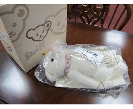 Steiff White Alpaca Bear, with pink collar 662683 2008, in unopened plastic bag plus card box 26cm high.