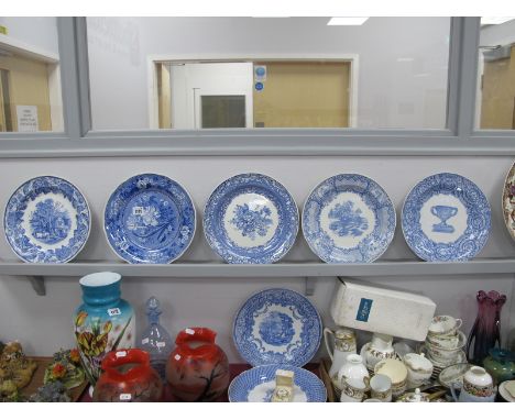 Spode 'The Blue Room Collection' Pottery Plates x 7, a Stafford flowers enamel patch box.