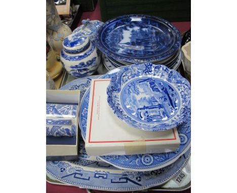 Spode 'Blue Room' Plate, Dish and Beaker, Rington's ginger jar, blue and white willow pattern and other pottery:- One Tray