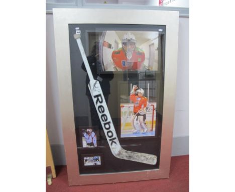 Ice Hockey Sheffield Steelers Montage, featuring Reebok Hockey Stick, signed by Frank Doyle (unverified) plus four images, mo