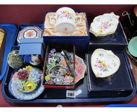 Royal Crown Derby 'Derby Posies' Trinket Trays and Twin Handled Cup, other trinkets, costume jewellery, posy, Mdina paperweig