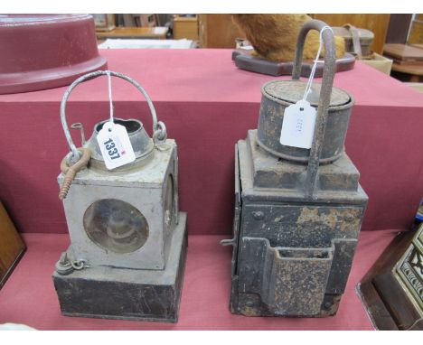 Railway - Welch Patent Hand Lamp, by 'The Lamp Manufacturing Co Ltd' with 'Norwich' plaque to base, with handle down 22.5cm, 