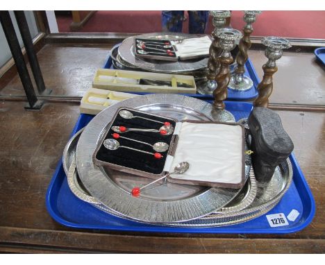 A Silver Plated Circular Dish, with decorated border in the style of Stuart Devlin, 31cm diameter, oval galleried tray, coffe