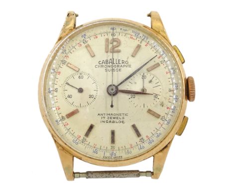 Caballero chronograph Suisse 18ct gold manual wind wristwatch, Helvetia hallmarkCondition Report:Movement not working - overw