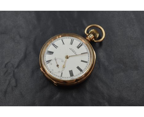 A gold plated top wound pocket watch by Waltham, movement no: 15768073 having a |roman numeral dial with subsidiary seconds o