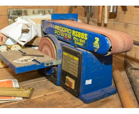 A Record Power Disc/belt sander: A Clarke bench grinder with fitted lamp model CBG8RL (2) 