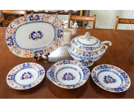 A Minton and BB New Stone china composite part dinner service, 19th century, with foliate decoration in Imari colours, includ