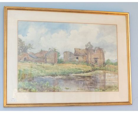 F K Gregory: Country views with castle, house and lake, three watercolours, two signed, each approx. 54cm by 32cm  
