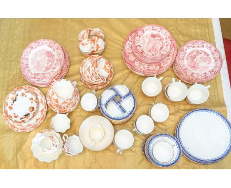 An Enoch Wedgwood pottery Lochs of Scotland part dinner service, printed in red: A Victorian porcelain orange printed swag pa