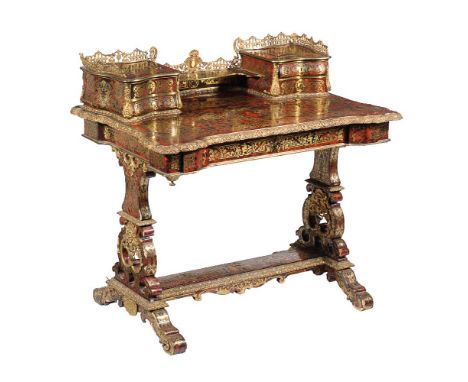 ϒA Napoleon III Ormolu-Mounted, cut-brass-inlaid and tortoiseshell ‘Boulle’ writing-table, mid-19th century, the superstructu