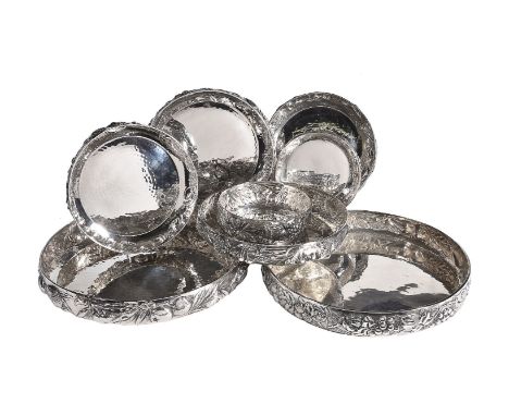 A graduated suite of four pairs of Italian silver coloured bowls by Brandimarte, Florence post 1968 .925 standard, circular a