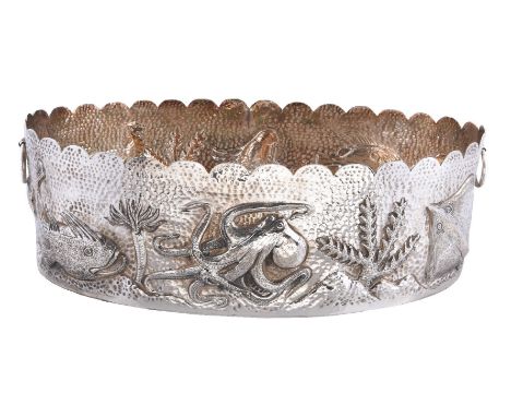 An Italian silver coloured oval jardinière, maker's mark 660 FI (nolt traced), Florence post 1968 .925 standard, with a waved