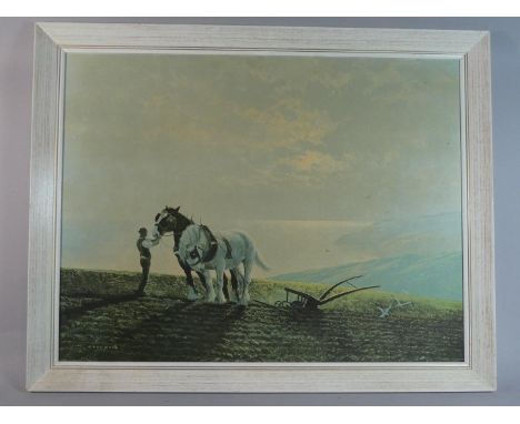 A Framed Coulson Print, Heavy Horses Ploughing, 75cm Wide 