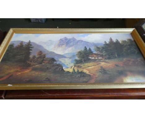 A Gilt Framed Alpine Print After Paul, 97cm Wide 
