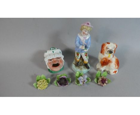 A Collection of Continental Ornaments and Candlestick, Posy Place Card Holders 