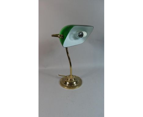 A Reproduction Brass Desk Lamp with Green Glass Shade, 36cm High 