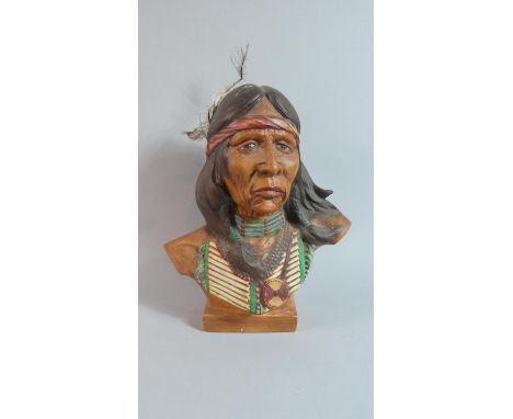 A Ceramic Bust of a Native American, 30cm high 