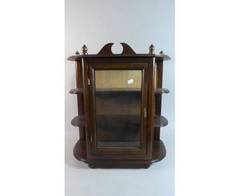 A MId 20th Century Wall Hanging Three Shelf Display Cabinet with Glazed Centre Section and Open Shelf Either Side, 50cm Wide 