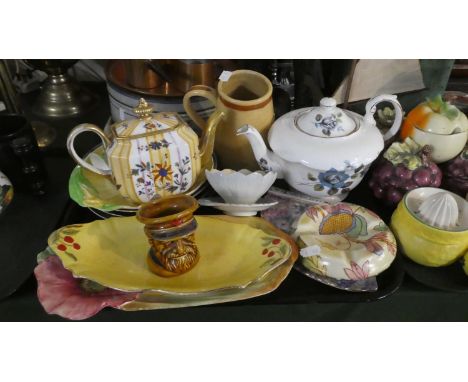 A Tray of Ceramics to Include Carltonware, Decorated Plates, Royal Winton Grapefruit Dish, Decorated Teapot etc 