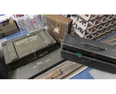 A Military Tool Box, Cutlery Box and Military Ammunition Boxes 