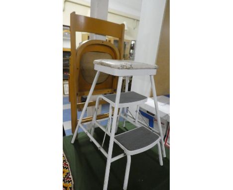 A Mid 20th Century Metal Framed Step Stool and a Folding Chair 