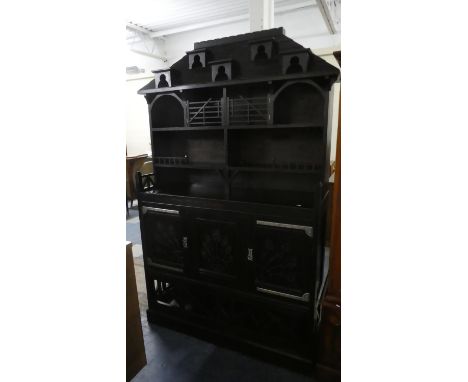 An Unusual Continental Dresser of Architectural Form with Roof Display Stands, Open Shelved Top Area, Coloured Base, 129cm Wi