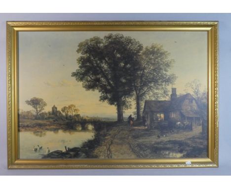 A Large Gilt Framed Print Depicting Riverside Inn, 89cm wide 