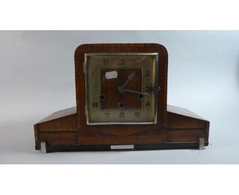 An Art Deco Inlaid Westminster Chime Mantle Clock with Chromed Mounts, 38.5cm Wide 