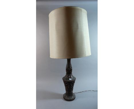 A Mid 20th Century Carved Wooden Table Lamp and Shade 