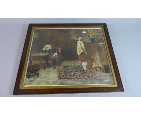 A Framed Print Depicting Chess Players, 46cm Wide 