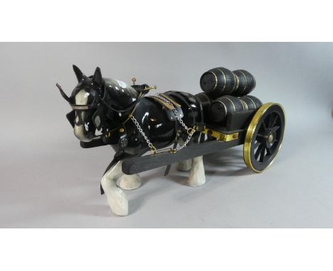 A Mid 20th Century Ceramic and Wooden Heavy Horse and Brewers Cart Model 