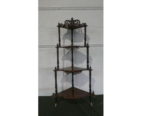 A Victorian Burr Walnut Four Shelf Whatnot with Turned Spiredled Supports and Pierced Gallery, Set on Later Legs, Total Heigh